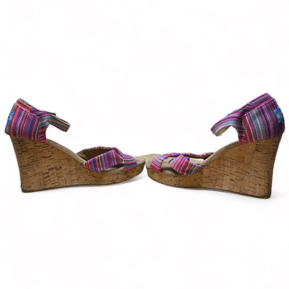 TOMS Colorful Siena Strap Sandals Wedge Cork Heels Size 8.5 Women’s Beachy Boho - Picture 9 of 9